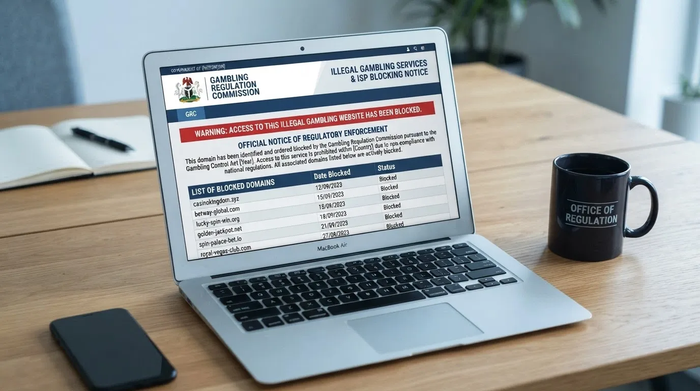 The ACMA website homepage with a notice about illegal gambling services and ISP blocking