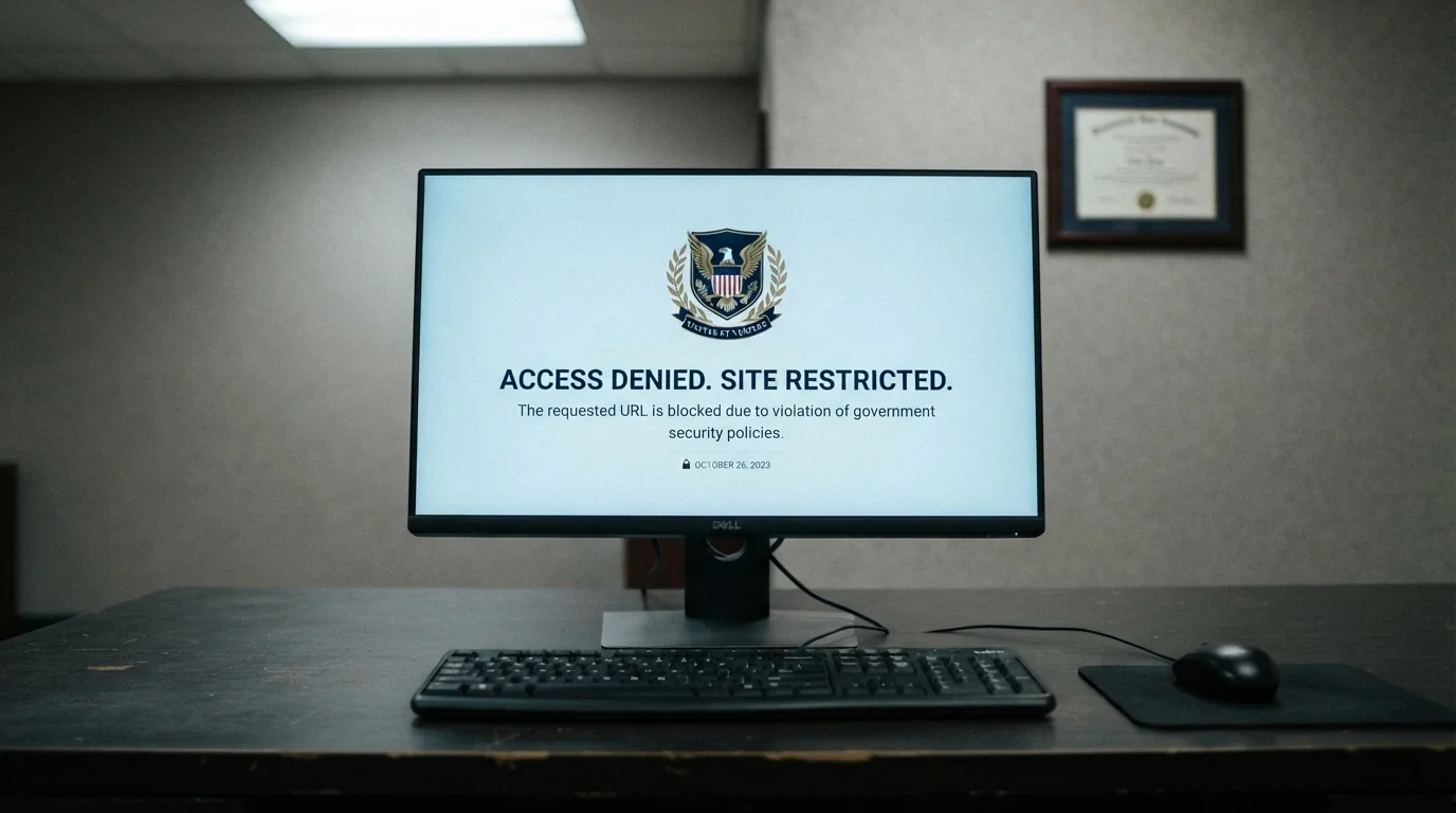 A web browser displaying an ACMA website-blocked notice with the Australian Government crest and explanatory text