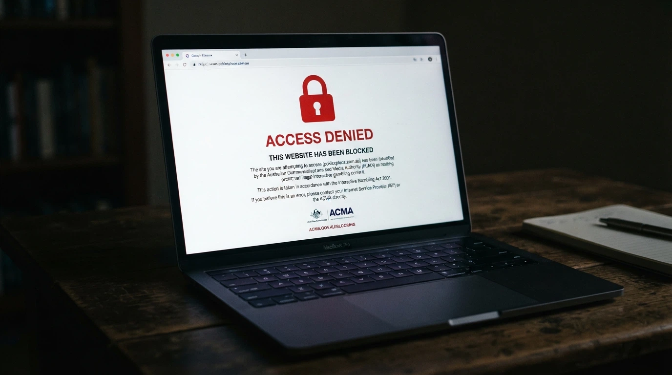 An ACMA website page showing the list of blocked illegal gambling sites, with an Australian government header visible