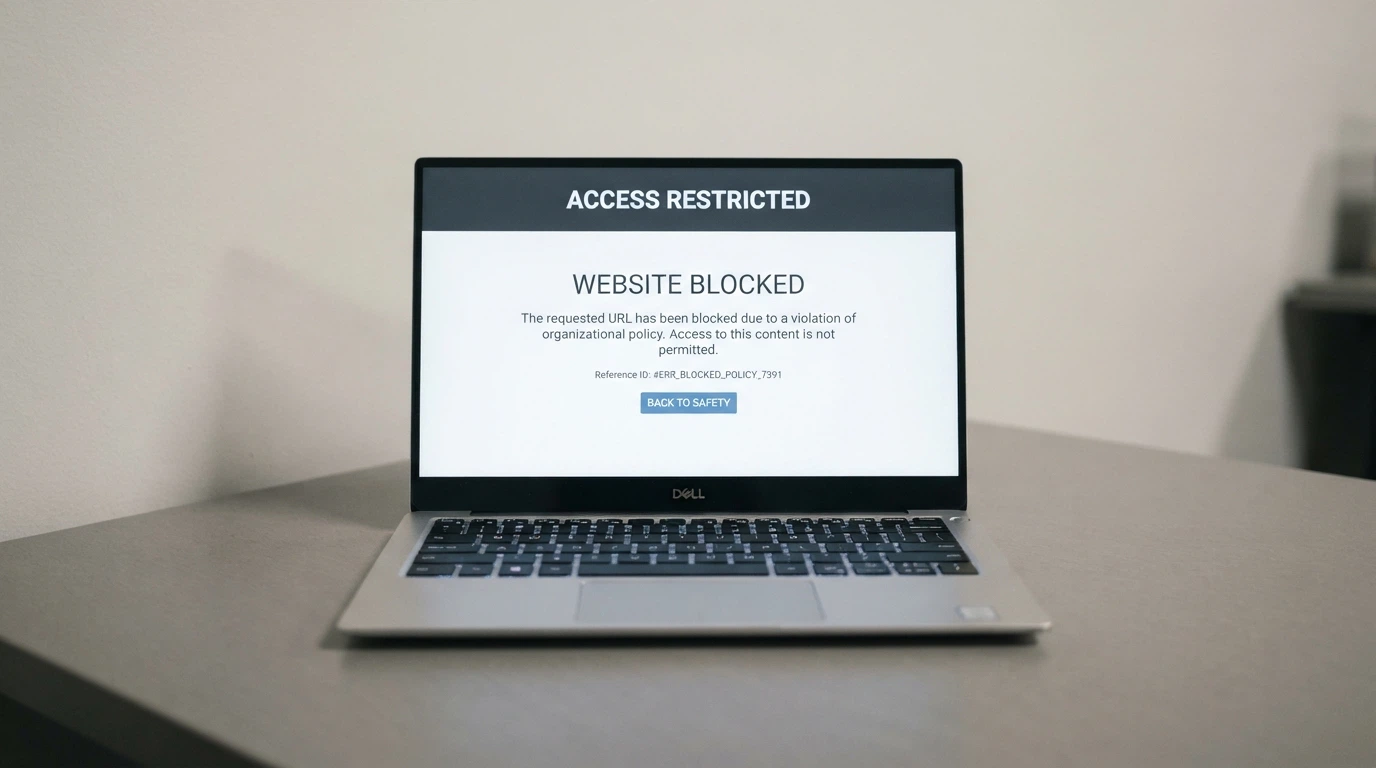 A laptop screen showing the ACMA blocking notice displayed when an Australian internet user attempts to access a blocked illegal gambling website