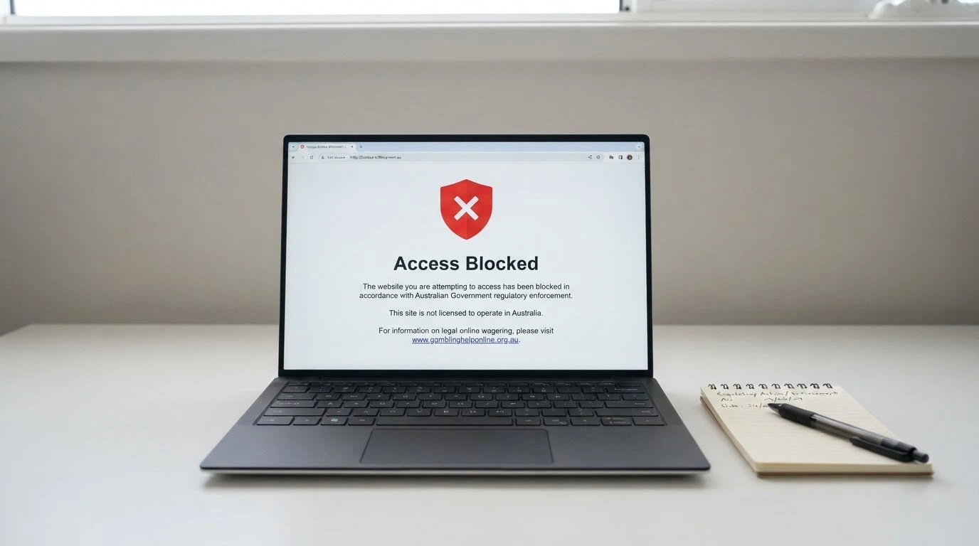 The ACMA website page listing blocked illegal offshore gambling sites with a tally exceeding 1,500