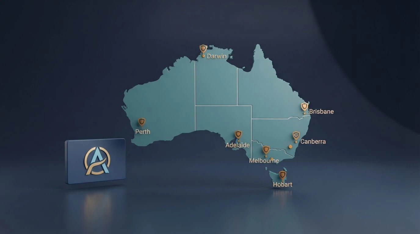 The ACMA logo beside a stylised map of Australia with regulatory markers indicating state and territory gambling authorities