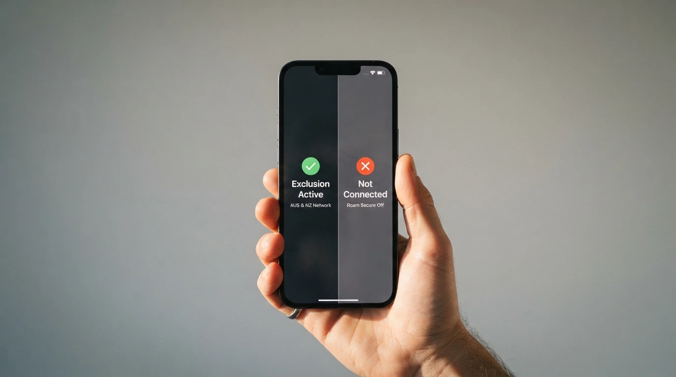 A split image: one side shows a BetStop registration confirmation on a phone, the other shows the same phone with a red X and “Not Connected” across an offshore casino logo