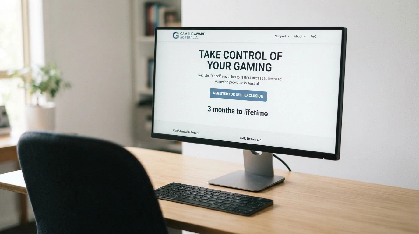 The BetStop National Self-Exclusion Register homepage on a desktop browser, with the registration button and “3 months to lifetime” text visible