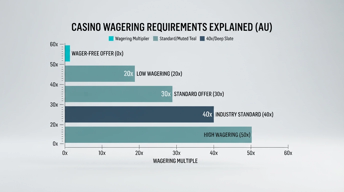 A comparison chart of online casinos with their bonus offers, wagering requirements and licence details