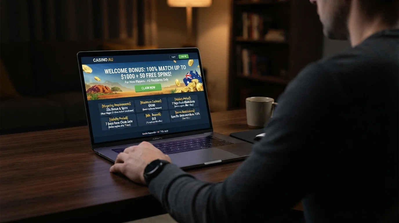 A close-up of a casino promotion page with the key terms — wagering, max cashout, validity — highlighted