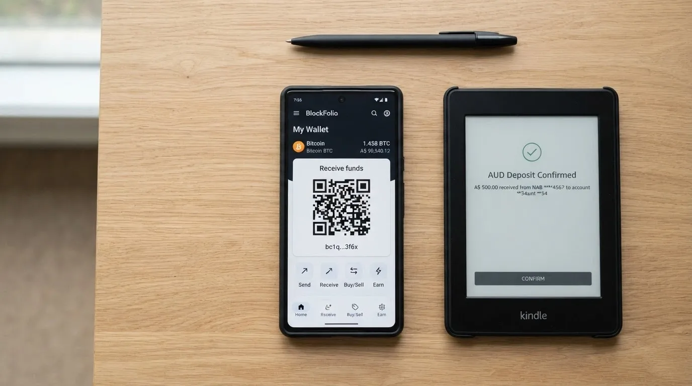 A smartphone showing a crypto wallet QR code next to a casino deposit screen with USDT and Bitcoin options