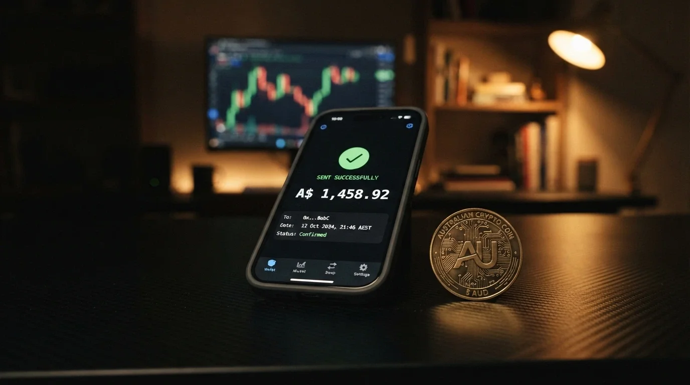 A crypto wallet interface showing a USDT TRC-20 transaction confirmation with a casino balance updating in the background