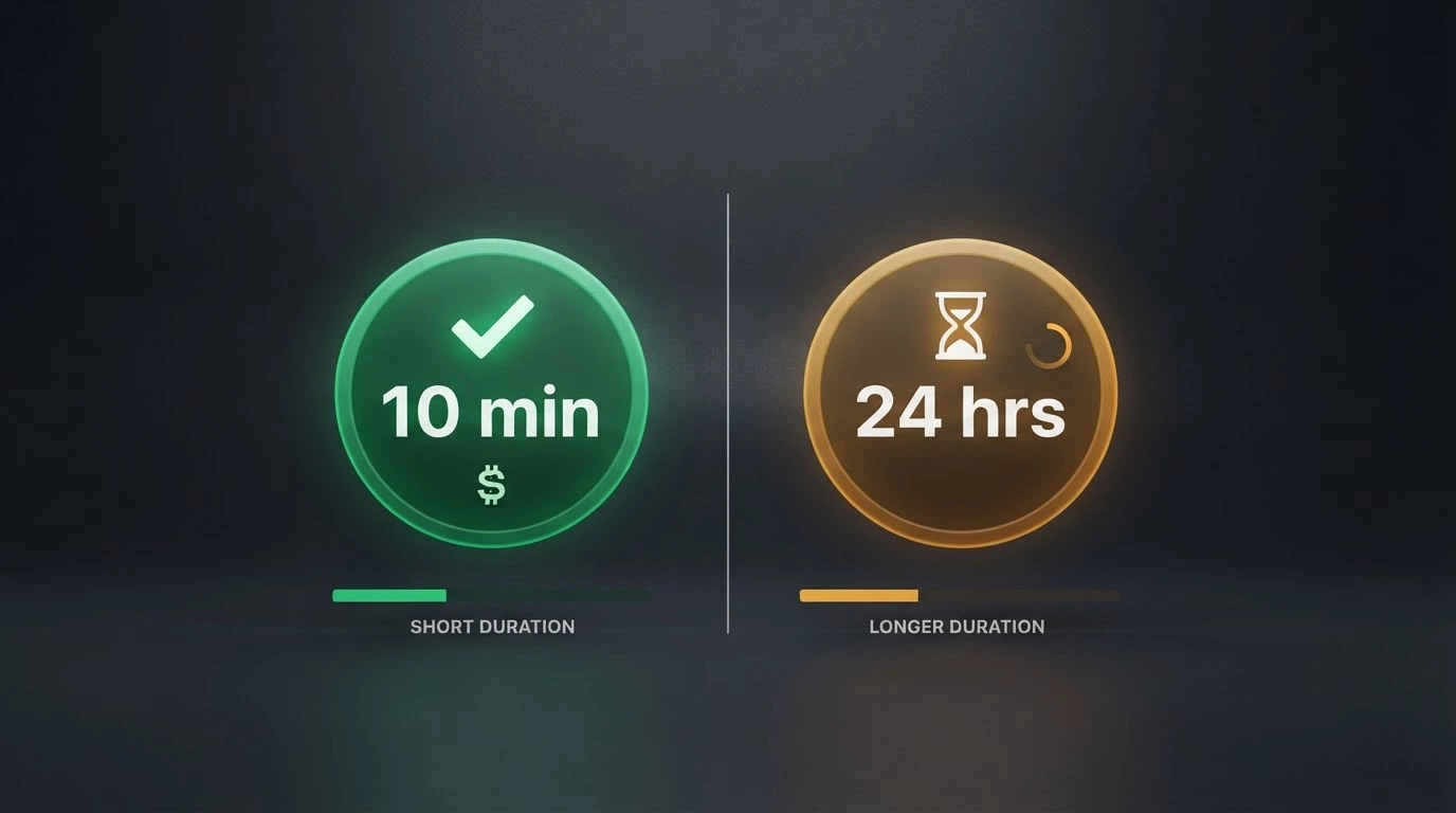 A split-screen comparison: one side shows a crypto withdrawal marked “processed — 10 minutes,” the other shows a pending transaction with a spinning loader and a “manual review” notice