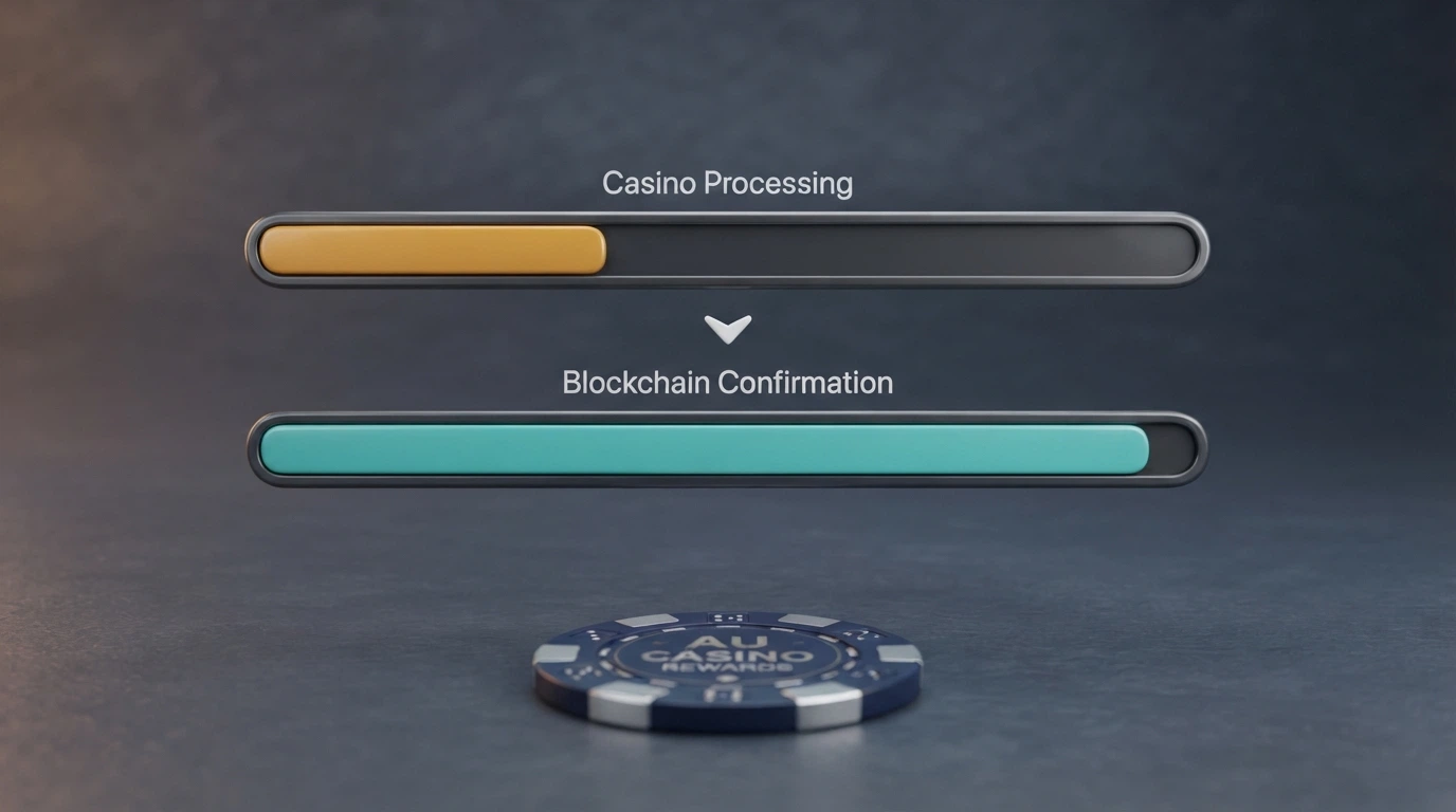 Two progress bars, one labelled casino processing and one labelled blockchain confirmation