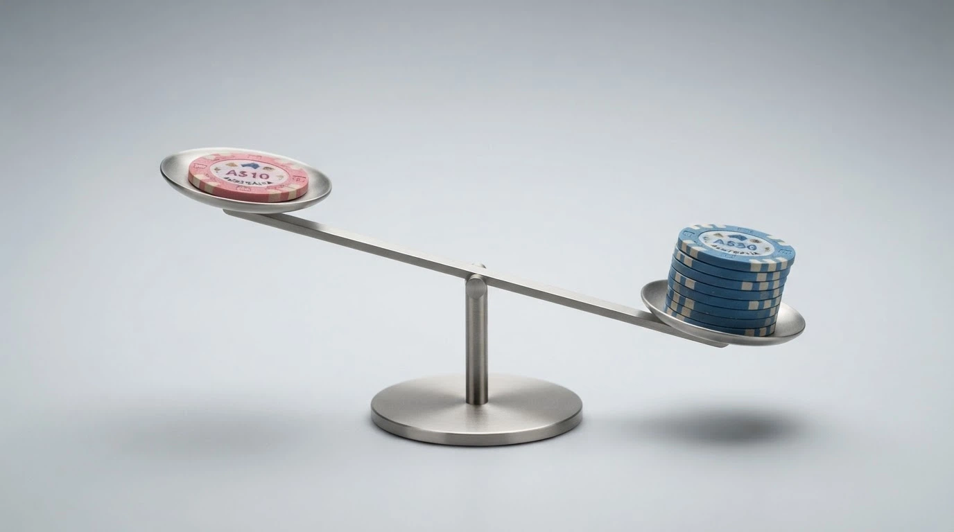 A visual scale showing an A$10 deposit on one side balanced against an A$50 minimum withdrawal on the other, tipping heavily