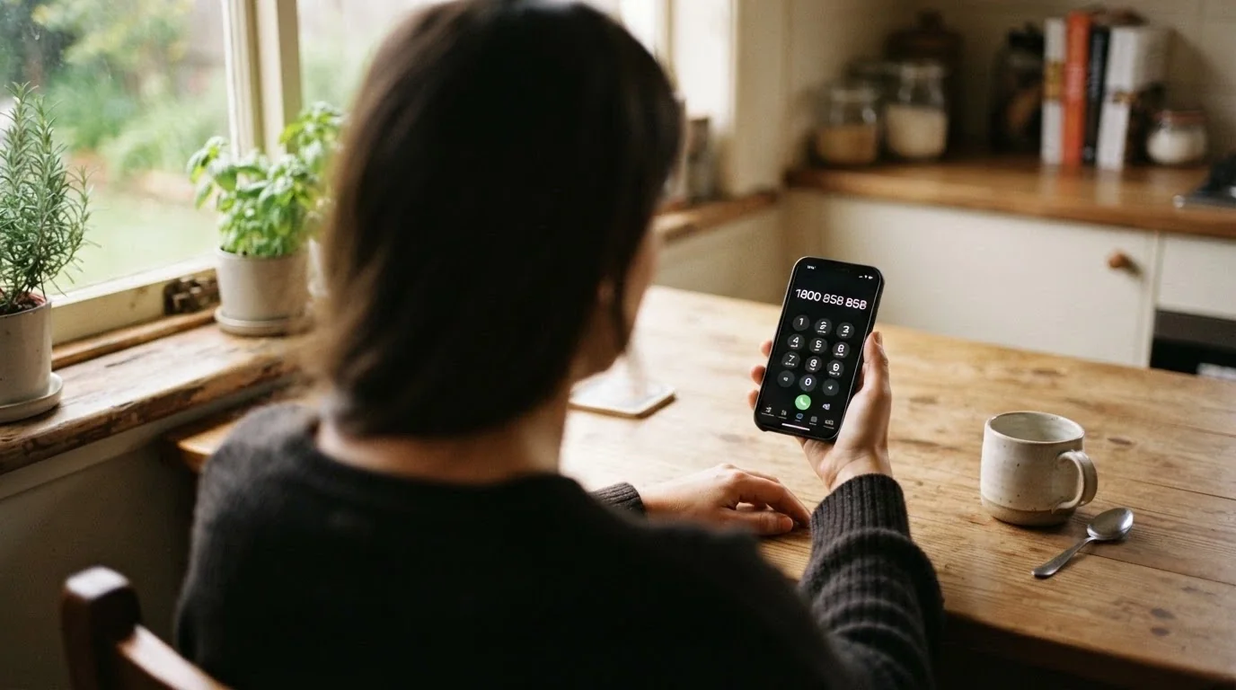 A phone keypad with the number 1800 858 858 on screen