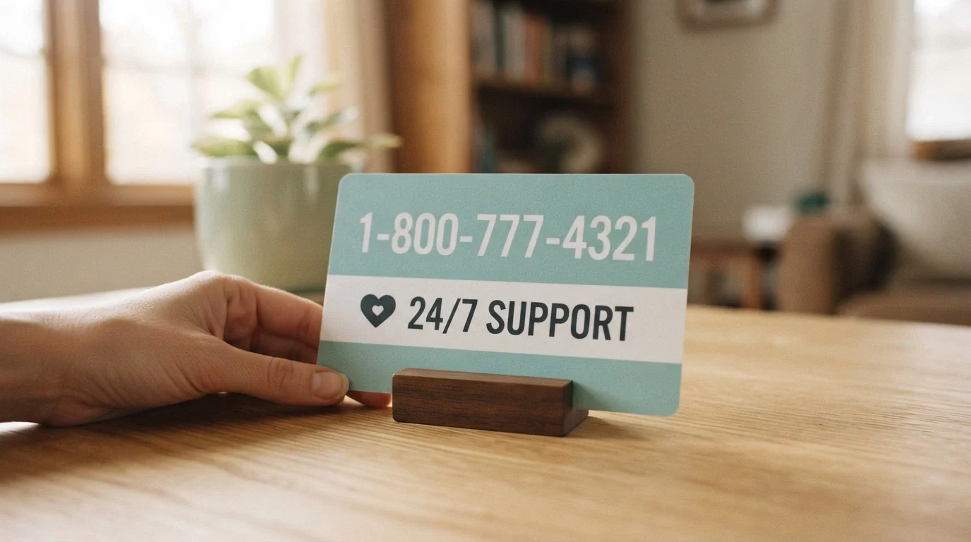 A support information card showing the National Gambling Helpline number 1800 858 858, the Gambling Help Online logo and 24/7 availability text