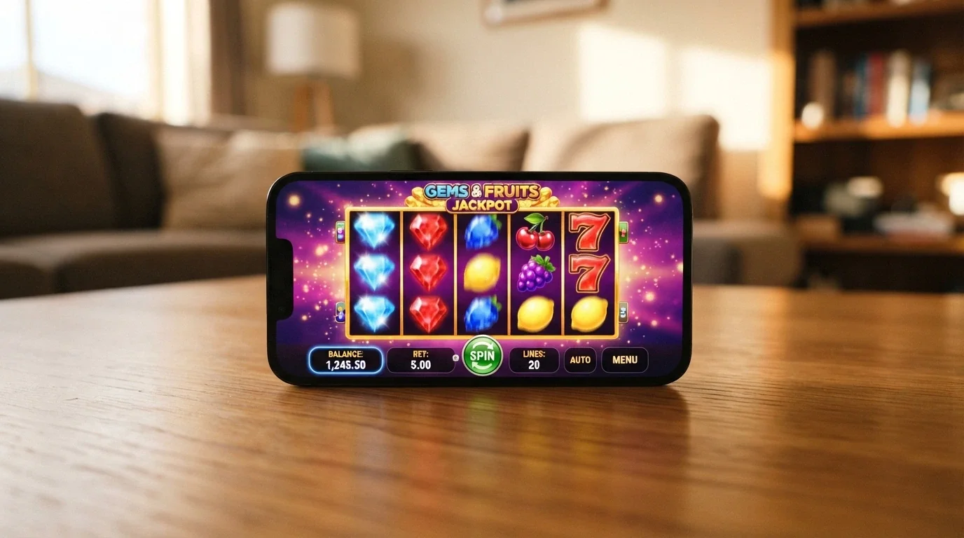 A popular Australian pokie title running in landscape mode on an iPhone, with the spin button and balance visible