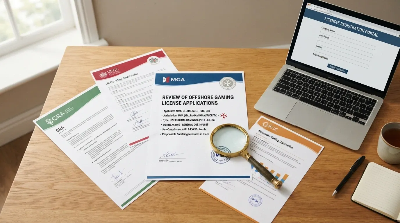 A side-by-side comparison view of offshore casino operator logos and licensing badges