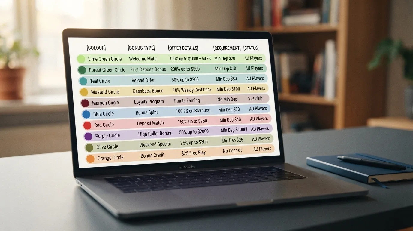 A comparison-table layout on screen with casino logos in one column and bonus-type labels in another, two rows highlighted as “no-deposit” and the rest marked “deposit required”