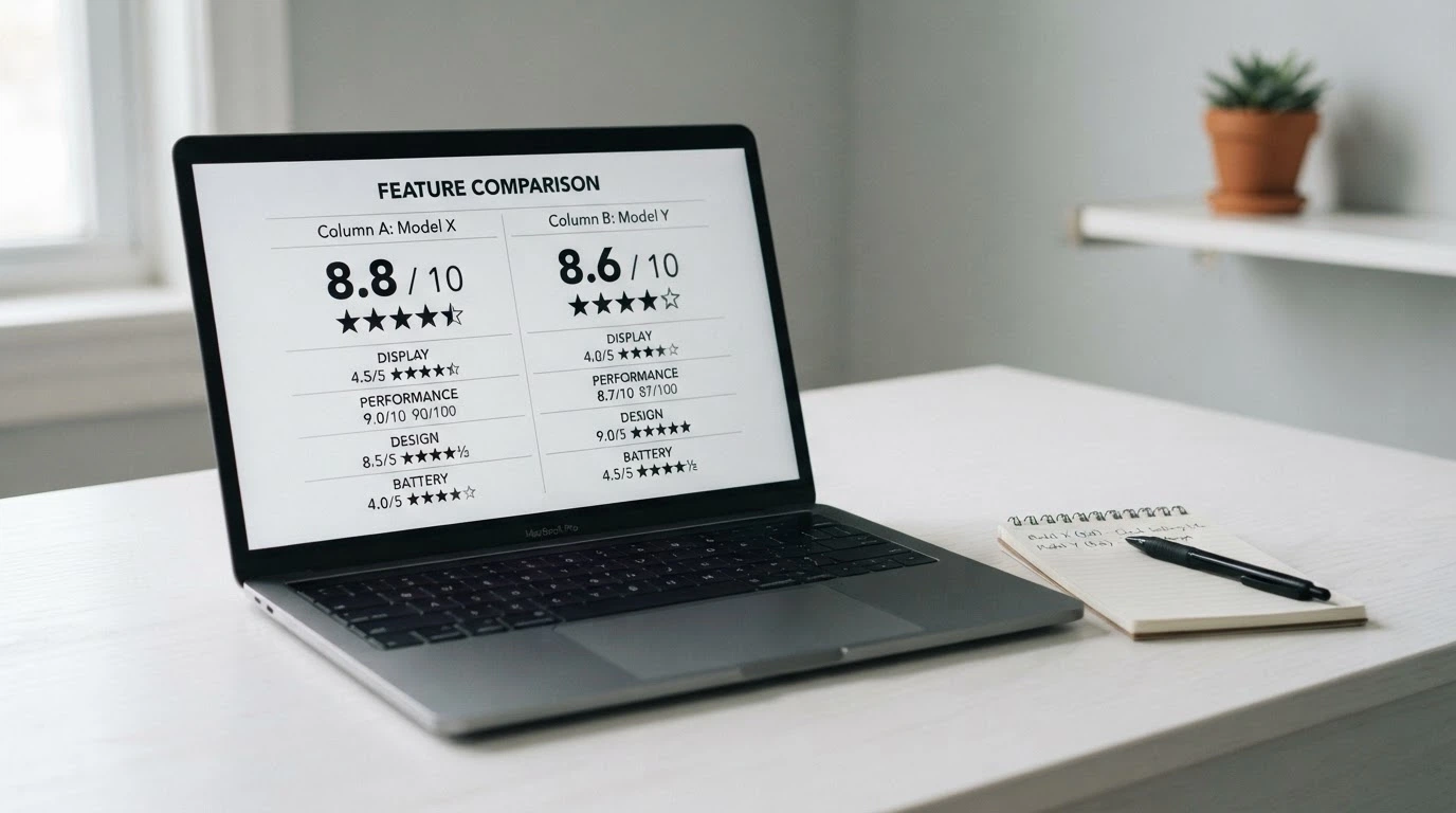 A laptop screen showing a side-by-side casino comparison view with bonus amounts and star ratings