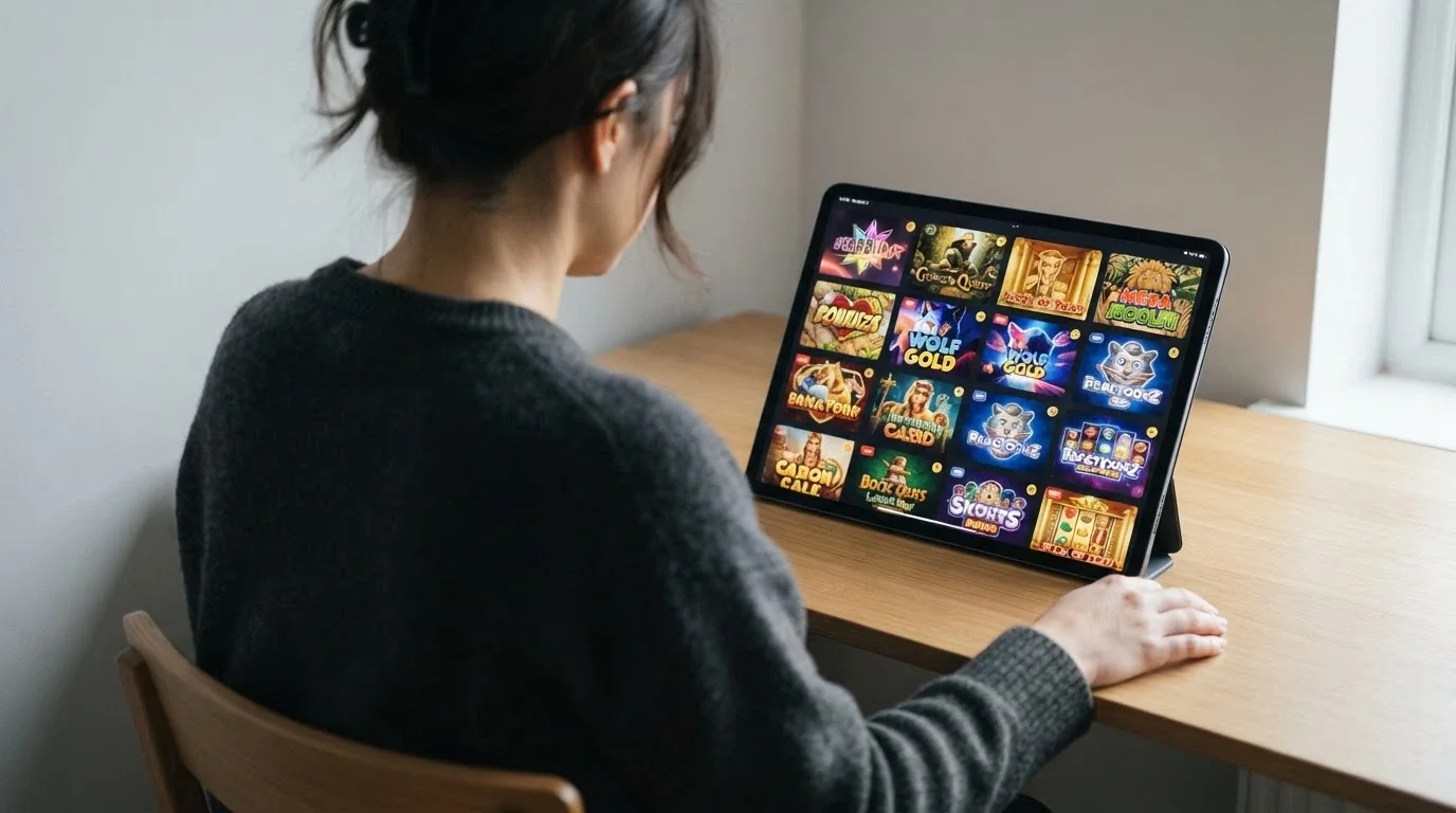 Several online casino interfaces displayed side by side on a tablet screen, arranged as a comparison view