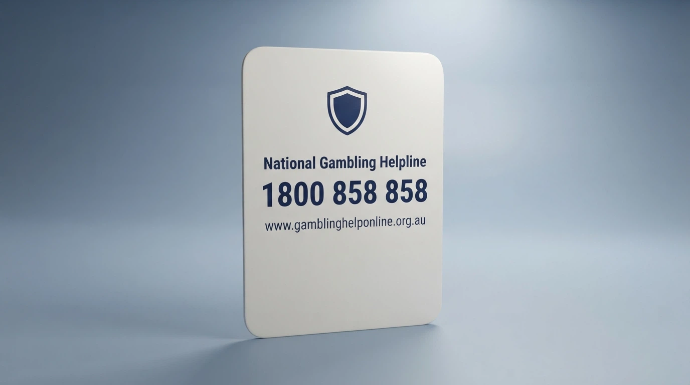 A support-card visual with the National Gambling Helpline number 1800 858 858, the BetStop logo and the Gambling Help Online web address