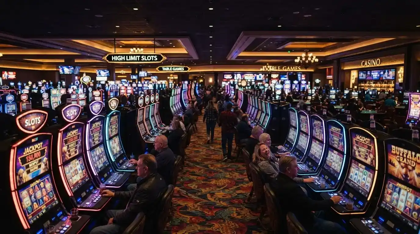 Rows of electronic gaming machines on the casino floor at The Star Brisbane